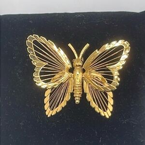 Monet Signed Vintage Gold Tone Butterfly Pin Brooch